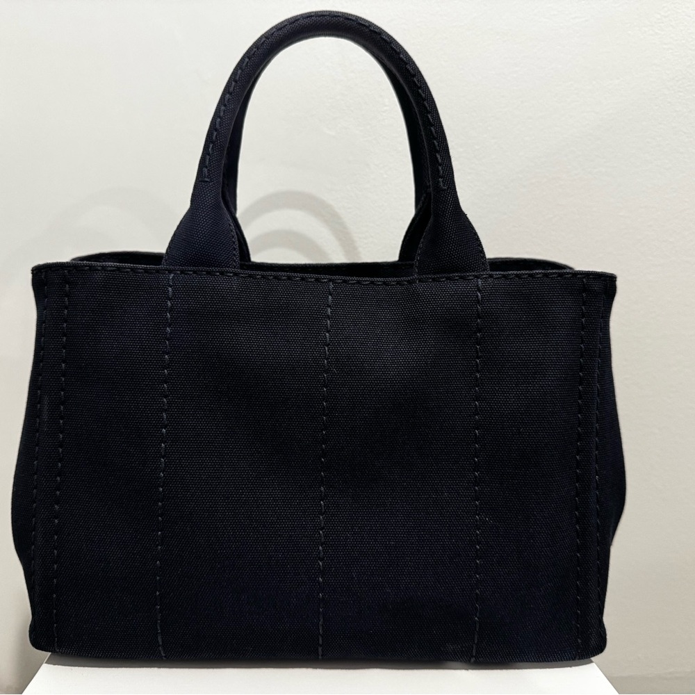 Prada Dark Blue Canapa Tote 2-Way with White Logo - Picture 3 of 10
